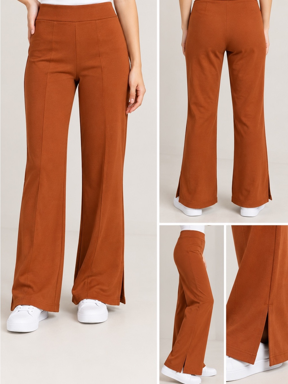 Classic Wide-Leg Split-Hem Pants - Rust Viral Magic Pants